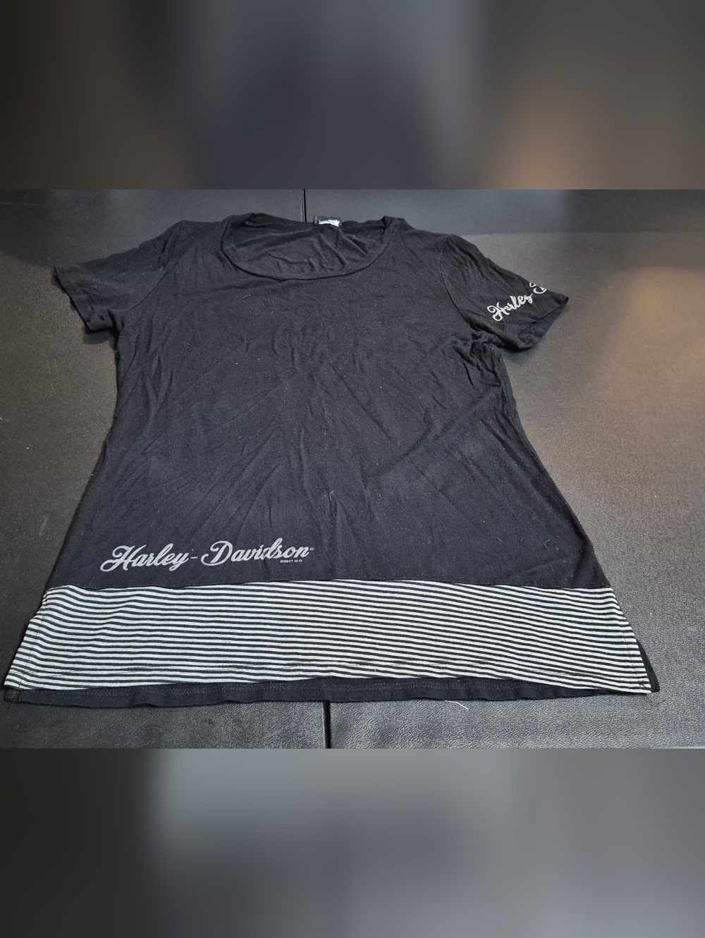 Harley-Davidson Women's Shirt 2012 Sturgis Rally Graphic Striped Hem Black Sz M?